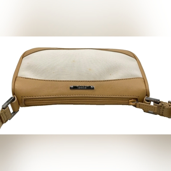 Flash Sale Auth Gucci GG Plate Canvas Leather Beige WhiteMini Pouch BAG - Picture 3 of 16